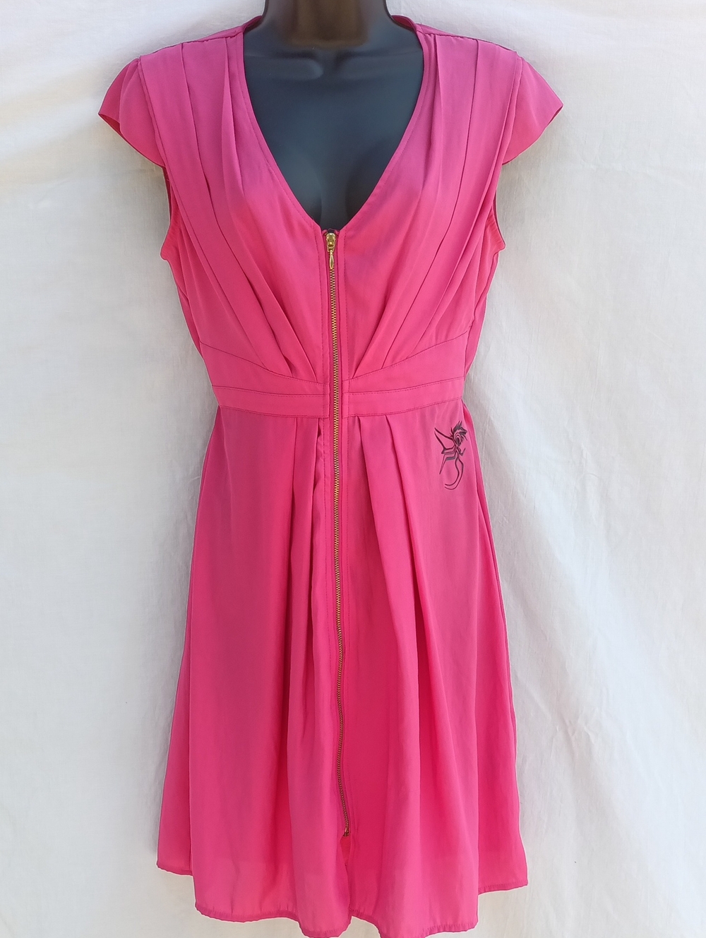 H&M Hot Pink Zip-Front V-Neck Midi Dress